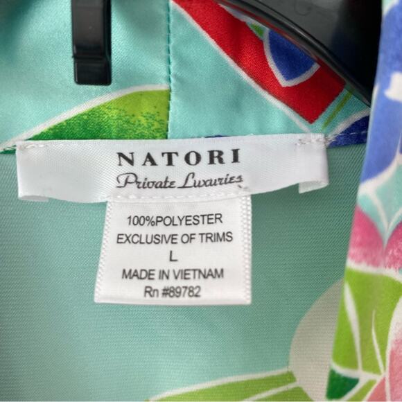 Natori Star Blossom Belted Robe Private Luxuries Size large Blue Pink - Picture 8 of 10